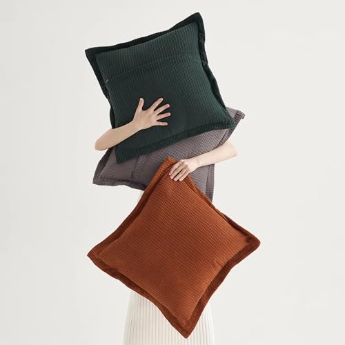 COCO TOP Pack of 3 Vintage Throw Pillow Covers 22x22inch, Textured Corduroy Neutral Soft Pillow Cases with Comfort Colors for Living Room Bedroom Apartment Farmhouse Office（Grey，Dark Green & Rust） - color: Grey/Dark Green/Rust, size: 22" x 22" (Pack of 3)