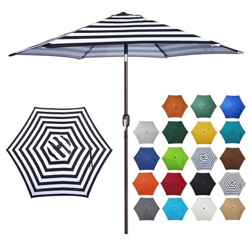 Blissun 7.5 ft Patio Umbrella, Yard Umbrella, Outdoor Market Umbrella with Push Button Tilt Crank (Black&White) - color: Black & White stripe