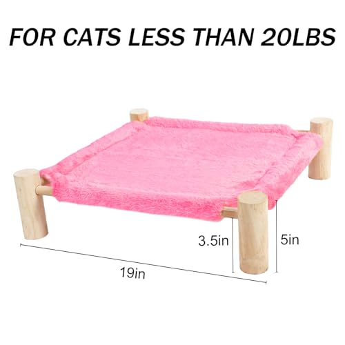 Patas Lague Cat and Dog Hammock Bed for Small Dogs, Brethable Wooden Cat Pet Rabbit Elevated Bed Cots Furniture for All Seasons Fleece Hot Pink - color: Fleece Hot Pink