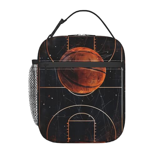 Reusable Basketball Lunch Box for Kids Girls Boys Women Men Adult, Insulated Dynamic Sport Lunch Bag,Polyester Cooler Handbags Case for School Picnic Work Travel Beach or Hiking - color: Basketball 01