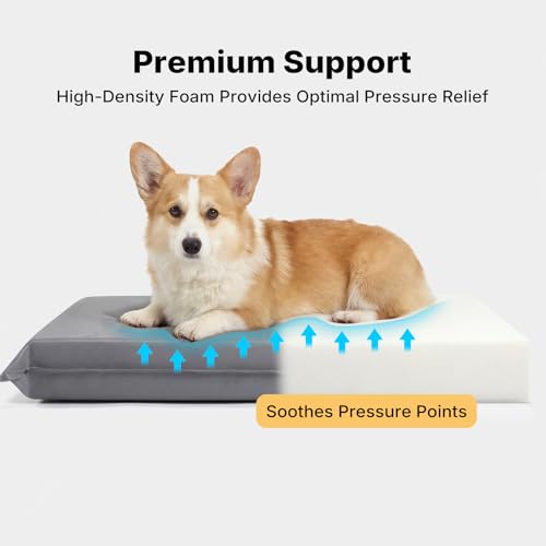 Veehoo Outdoor Waterproof Dog Bed, Water-Resistant Orthopedic Dog Bed for Small Medium Dogs 30 Inch Pet Bed Crate Pad Mattress, Gray