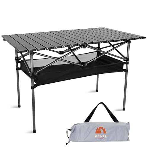 Opliy Portable Folding Camping Table for 4-6 Persons Aluminum Collapsible Table Lightweight with Carry Bag for Camping, Hiking, Picnics, BBQ, Beach Trips & Tailgating - size: XL (39.37 inch)