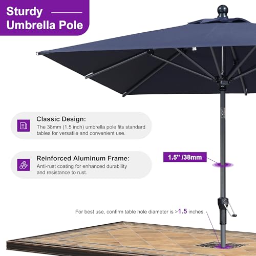 PURPLE LEAF 6.5' x 6.5' Square Patio Umbrella Outdoor Table Umbrella Aluminum Frame Market Umbrella Sun Umbrella with 8 Sturdy Ribs Tilt for Garden Deck Lawn Pool Light Navy Blue - color: Navy Blue, size: 6.5' x 6.5'