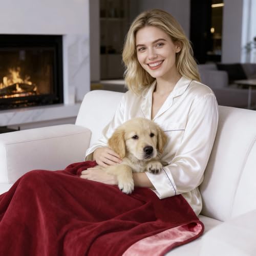 QiyI Waterproof Blanket for Bed King Size, Washable Reversible Bed Cover, Large Leakproof Stain-Resistant Furniture Protector for Travel & Camping, 80"x90", Burgundy/Pink - color: Burgundy/Rose Pink, size: 80"×90"