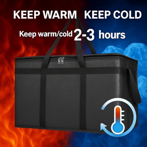 Bodaon Insulated Food Delivery Bag With Hard Bottom, XXXL Pizza Cooler Bags, Rideshare Delivery Bag, Grocery Shopping and Catering Thermal Cold/Hot Styrofoam Carrier for Travel/Car - color: Black, size: 3x-large（79l）