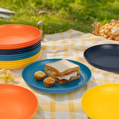 Supernal Wheat Straw Dinner Plates Reusable &Durable Plastic Plates Plastic Dinnerware 16-Pack (4 Orange, 4 Yellow, 4 Blue, 4 Dark Blue), Perfect for Dinner,Party,Outdoor Use - color: Yellow/Orange/Blue/Dark Blue