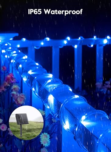 Brightown Solar String Lights Outdoor, 39FT 100 LED Rope Lights Solar Powered with 8 Lighting Modes, Waterproof Solar Patio Lights, Solar String Lights for Outside Tree Yard Halloween Decoration, Blue - color: Blue, size: 100 LED