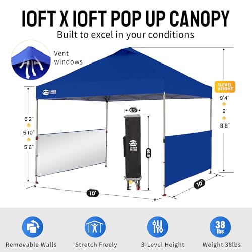 CROWN SHADES 10x10 Pop up Canopy Tent Instant Canopy with 150D Silver Coated Fabric Including 2 Half Sidewalls, 4 Ropes, 8 Stakes, 4 Weight Bags, STO 'N Go Bag, Navy Blue - color: Navy Blue