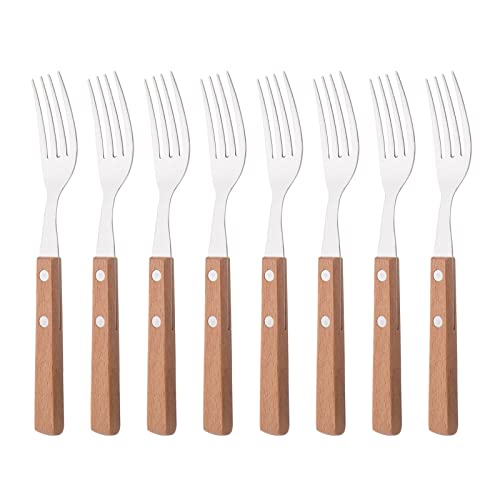 Dinner Forks Set of 8, Uniturcky 304 Stainless Steel Silverware Forks with Wooden Handle, Use for Dessert and Salad, Mirror Polishing, 7.9 Inches - size: 8-Piece Dinner Fork