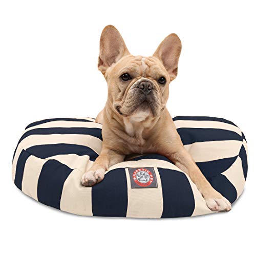 Navy Blue Vertical Stripe Small Round Indoor Outdoor Pet Dog Bed With Removable Washable Cover By Majestic Pet Products - color: Navy, size: Small