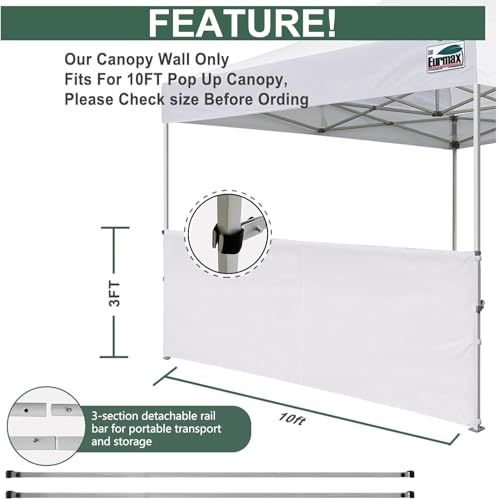 Eurmax USA 2pcs Half Sidewalls for Pop Up Canopy Tent 10'x10', 10'x15', 10'x20', 2 Half Walls with Rail Bars(Gray) - color: Gray, size: 10x10 Half Walls With Rail Bars