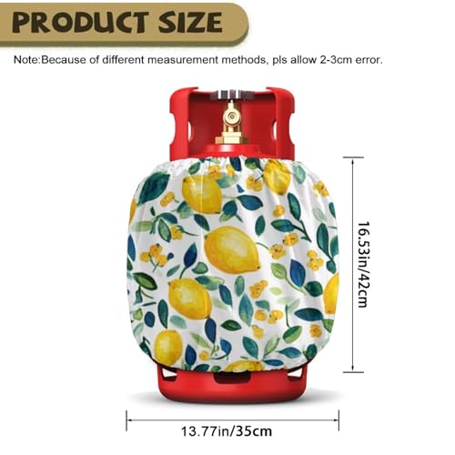 Propane Tank Covers 20lb Watercolor Lemon Outdoor Heavy Duty Waterproof Windproof Gas Tank Cylinder Cover with Elastic Brand, Dress up Your Gas Grill, Fits Standard 20lb Cylinder - color: Watercolor Lemon