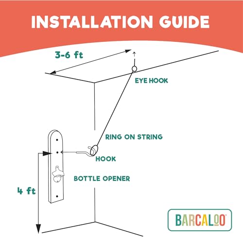 Barcaloo Hook and Ring Game with Bottle Opener and Magnetic Bottle Cap Catch - Adult Ring Toss Game for Both Indoor and Outdoor Use - color: Black