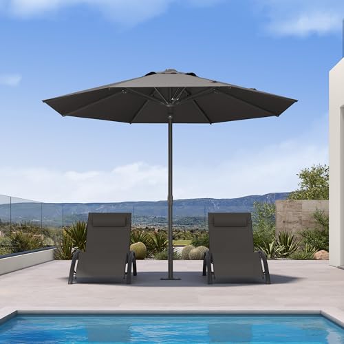 PURPLE LEAF 10Ft Round Semi-Auto Outdoor Patio Umbrella Aluminium Market Umbrella Table Sun Umbrella with 1.89" Rod and 8 Sturdy Ribs for Deck Lawn Pool Garden, Gray - color: Gray, size: 10 ft