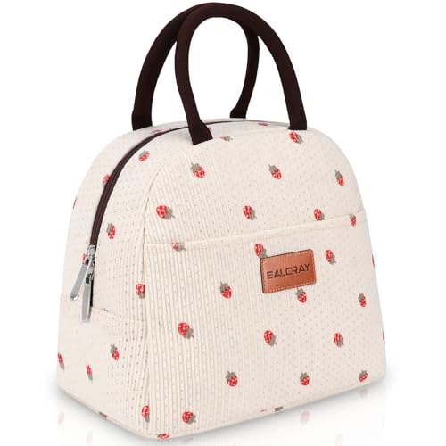 BALORAY Lunch Bag for Women Men Insulated Lunch Box for Adult Reusable Lunch Tote Bag for Work, Picnic or Travel (Corduroy Beige with Strawberry) - color: Corduroy Beige with Strawberry, size: M