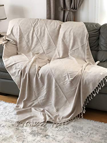 Bersuse 100% Cotton Milas XL Throw Blanket for Couch - 100% Cotton Lightweight Durable Throw Blanket, Big Blanket for Sensitive Skin, Decorative and Versatile - 60x90 Inches, Beige - color: Beige