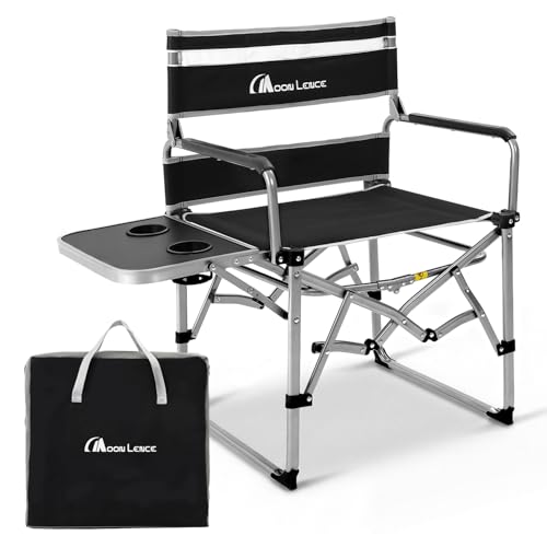 MOON LENCE Directors Camping Chair, Heavy Duty,Oversized Portable Folding Chair with Side Table for Beach, Fishing,Picnic,Lawn,Outdoor Event - color: Black Grey