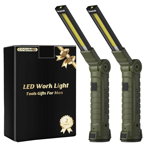 Coquimbo Tool Gifts for Men Him, Rechargeable LED Work Light Grill Light with Magnetic Base and Hook 5 Modes 360° Rotate Mechanic Light Dad Husband Mens Birthday Gifts (2 Pack Green) - color: Green, size: 2 Pack