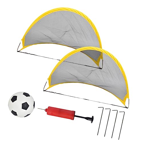 Luxshiny 2 Pcs Training Soccer Goal Set Mini Football Net with Inflator Iron Nails and Football for Outdoor Game Portable Foldable for Boys