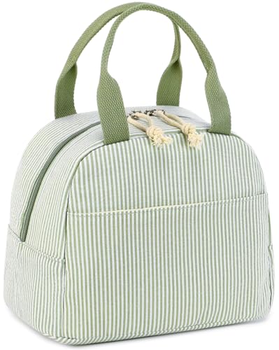 LEDAOU Lunch Box for Women Insulated Lunch Bag Lunch Tote Bags Leakproof Cooler Lunch Case for Travel Work Picnic - color: Green White Stripe
