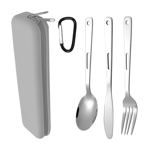 Travel Utensils Set with Silicone Case, Stainless Steel Silverware Set for Work Lunch Camping Picnic, Portable Cutlery Set on the Go, Easy to Clean (Grey) - color: Gray