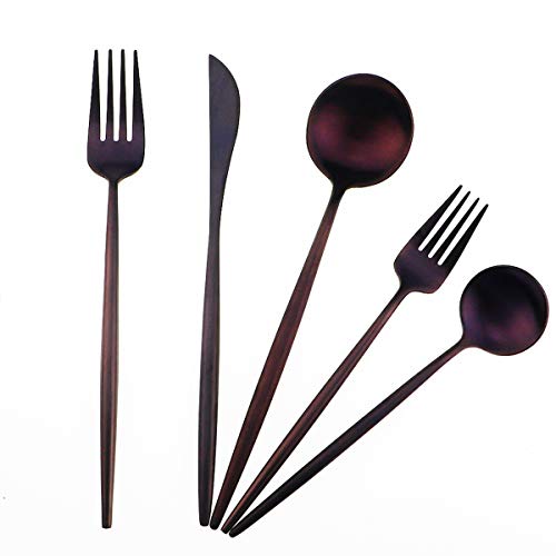 Matte Purple Silverware Set,Gugrida 5-Piece 18/10 Stainless Steel Satin Finish Flatware Set,Kitchen Utensil Set,Tableware Travel Cutlery Set for Camping Office or School Lunch, Dishwasher Safe - color: Purple, size: Service for 1