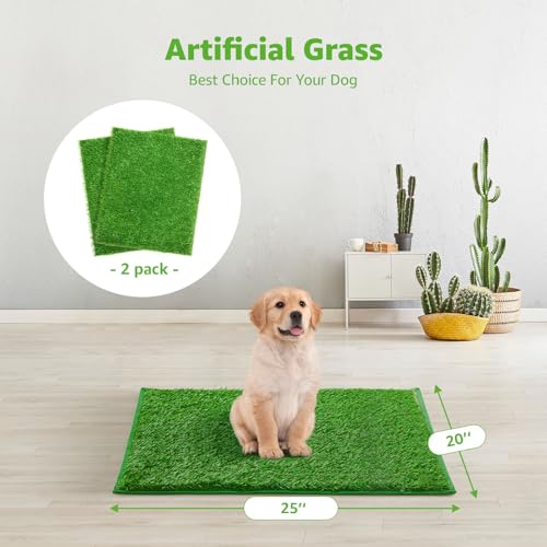 Artificial Grass Pad for Dogs (2 Pack),Replacement Fake Grass Turf Mat for Puppy Indoor Potty Training, Reusable Dog Pee Grass Patch,Easy to Clean & Strong Permeability (20"x25"-Hemmed Edge Grass) - size: 20"x25" Hemmed Edge