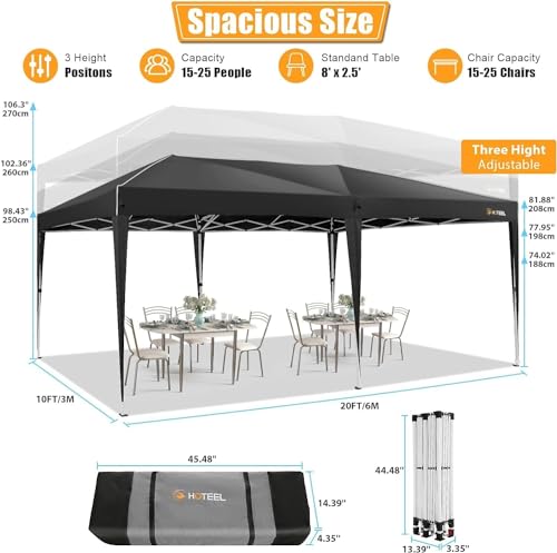 HOTEEL 10x20 Pop Up Canopy Tents for Parties with 6 Sidewalls & 8 Wind-Resistant Rods & Carry Bag, Outdoor Tent Easy Setup for Wedding, Patio Events, Commercial, Waterproof and UV50+ Protection,Black - color: Black, size: 13x26FT (+4 Walls)