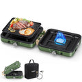 OGERY 2-Burner Foldable Camping Stove with Griddle (Textured & Smooth) and Carrying Bag, Portable Propane Camp Stove with 2 Adjustable Burners & Piezo Ignition, for Camping Tailgating Essentials Gear - color: Green