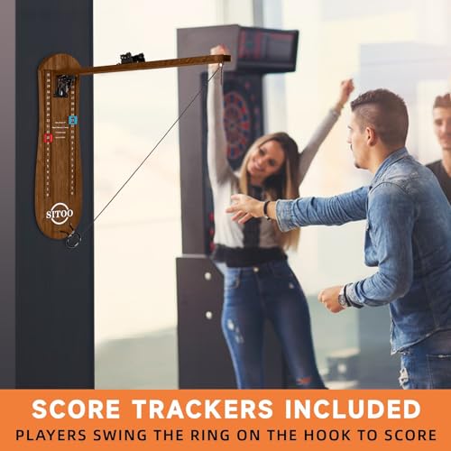 Ring Toss Game for Adults, Outdoors Games, Hook and Ring Game with Foldable Arm - color: WALNUT