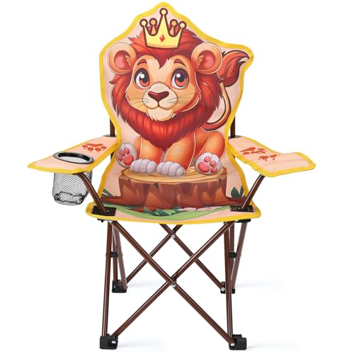 KABOER Kids Outdoor Folding Lawn and Camping Chair with Cup Holder and Carrying Bag, Children's Camping Chairs - color: Lion