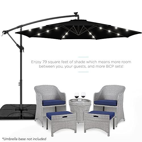 Best Choice Products 10ft Solar LED Offset Cantilever Hanging Market Patio Umbrella, 8 Sturdy Ribs, Easy Adjustment - Black - color: Black, size: Offset