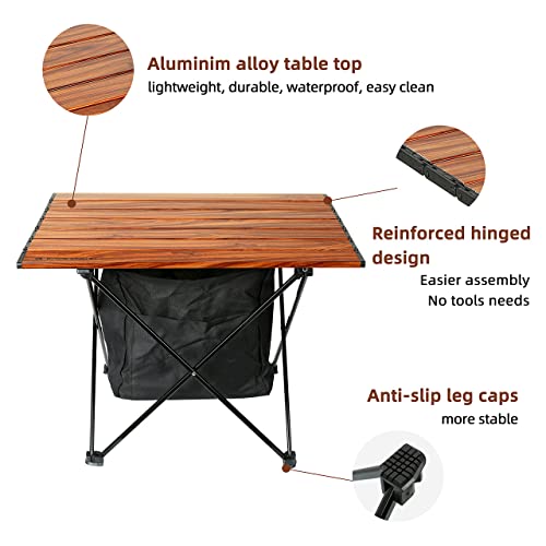 ROCK CLOUD Portable Camping Table Ultralight Aluminum Camp Table with Storage Bag Folding Beach Table for Camping Hiking Backpacking Outdoor Picnic, Size M - color: Wood Grain, With Storage Bag, size: Medium