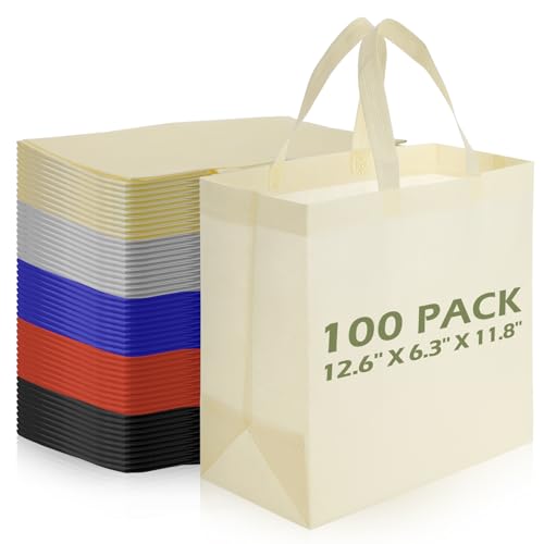 Reginary 100 PCS Reusable Totes Bags - Non Woven Grocery Handle Bags for Shop Events & Retail Store(Multicolor) - color: Multicolor