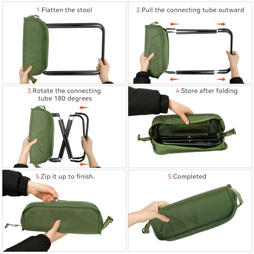 Camping Stool with Shoulder Strap,Ultralight Collapsible Handbag Style Stool,Pocket Portable Seat for Camping Travel Fishing Hiking Beach Backpacking Gardening Picnics-L(Green) - color: Green, size: Large