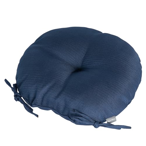 Magpie Fabrics Outdoor 15"x15"x4" Round Bistro Seat Cushions with Ties Set of 2, Tufted Waterproof Patio Floor Chair Pads for Home Garden Balcony Kitchen Office Porch, Navy - color: Blue Navy