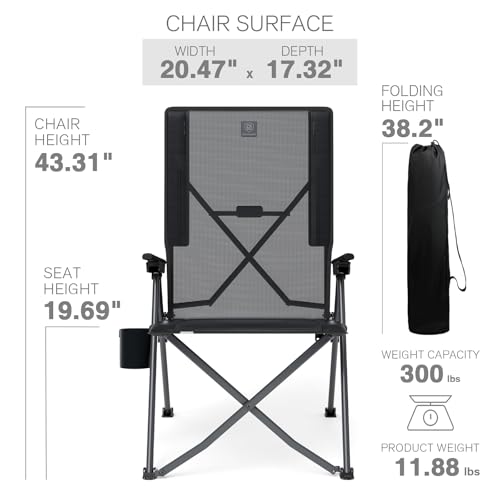 EVER ADVANCED Teslin Reclining Camping Chairs for Adult Lightweight, Portable Compact Folding Chair with Adjustable Back, 4-Level Recliner Chairs, Lawn Chair for Patio Balcony, Supports 300lbs, Black - color: Black, style: Mesh High Back