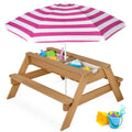 Best Choice Products Kids Picnic Table with Umbrella, 3-in-1 Sand & Water Table, Outdoor Convertible Picnic Table for Toddlers, Seats 4, Removable Top, 2 Buckets - Natural/Dark Pink - color: Natural/Dark Pink