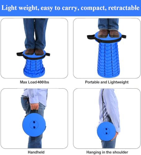 Fishboy Upgraded Collapsible Stool, 400lbs Max Weight, Lightweight But Sturdy, Portable Retractable Folding Telescoping Foldable Camping Stool for Adults Outdoor Fishing Hiking BBQ - color: All Blue