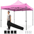 Tangkula 10x10 FT Pop Up Canopy, Instant Setup Outdoor Tent with Heavy-Duty Carbon Steel Frame, Wheeled Bag, 4 Sandbags, 8 Stake, 4 Ropes, Portable Canopy Tent for Parties Events Camping (Pink) - color: Pink