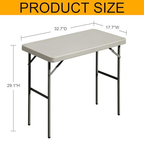 Folding Table 2.7ft Rectangular All-Occasion Plastic Folding Event Table for Indoor and Outdoor, Portable Desk, Camping, Durable and Stable, HDPE and Steel, Wide Application, Grey - color: Grey, size: 2.7ft