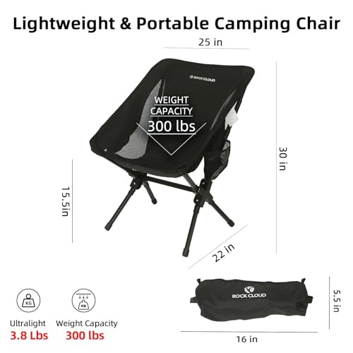 ROCK CLOUD Portable Camping Chair Ultralight Folding Camp Chairs Outdoor for Camp Hiking Backpacking Lawn Beach Sports - color: Black, All-in-one