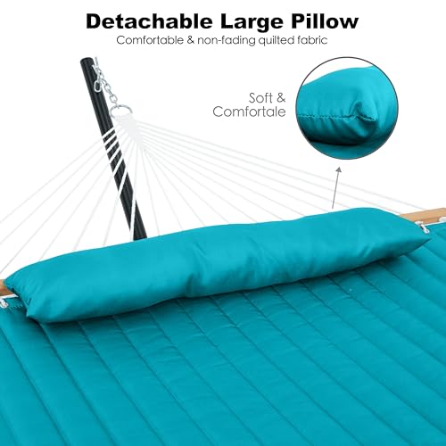 GAFETE Hammock 2 Person Quilted Fabric Hammocks for Outside, Double 12ft Hammocks with Spreader Bar, Large Removable Pillow, Storage Bag, Carabiners, Max 475 lbs Capacity (Canyon Creek Aqua) - color: Canyon Creek Aqua