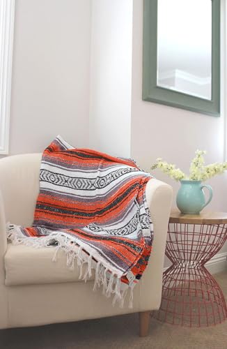 Del Mex Classic Mexican Blanket, Large Authentic Woven Falsa Throw (70"x50"), Artisan Southwest Décor for Beach, Yoga, Outdoors (Terracotta) - color: Terracotta