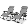 Athena Collection Zero Gravity Outdoor Lounge Chair Set of 2 with Side Table, 25" Width Pool Lounge Lawn Chairs Reclining with Cup Holder, Outdoor Chaise for Beach Patio Backyard Outside, Grey - color: Grey, style: 25" Width