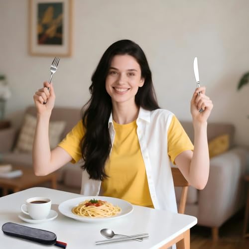 Reusable Travel Utensils Set with Case, Premium Stainless Steel Flatware, Portable Silverware for Lunch, Camping, Picnic, Travel Fork and Spoon Set, To Go Utensils, Dishwasher Safe (Silver) - color: Silver