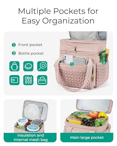 BAGSMART Insulated Lunch Box for Women, Double Deck Leakproof Cooler Bag with Expandable Design for Office Work & Outdoor Picnic - color: Black