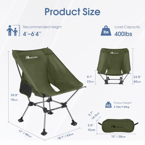MOON LENCE High Back Folding Camping Chairs, Height-Adjustable, Widened Seat, for Beach with Anti-Sinking Feet (Green-Plus) - color: Green-plus