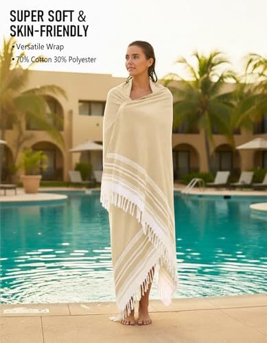 Yongoes Oversized Turkish Beach Towel Blanket Cotton Giant XL Sandproof Towels Huge Linen XXL Extra Large Big Throw Quilt Blankets for Adults Cloud Travel Camping Glamping Accessories Essentials - color: Camel, size: Extra Large 82"x88"（208x224cm）