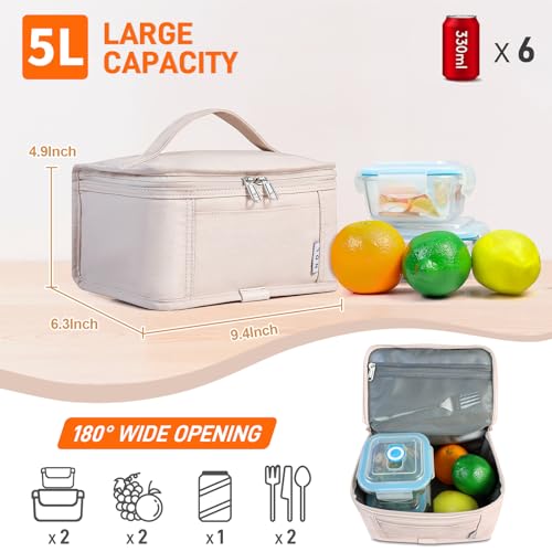 NOL Natural Organic Lifestyle Small Lunch Bag Mini Lunch Box Insulated Lunch Bag for Men/Women Leakproof Cooler Tote Bag Lightweight Nylon Waterproof Lunch Box For Work, Cream - color: Cream, size: Medium(5 Liters)